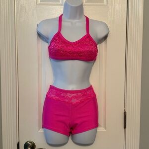 Women's Pink Lace Bralette and Shorts Dance costume